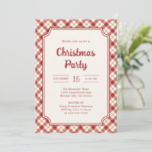 Invitation Fête de Noël à carreaux rouges vintage