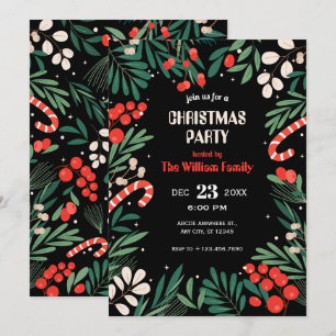 Invitation Fête de Noël à fleurs noires