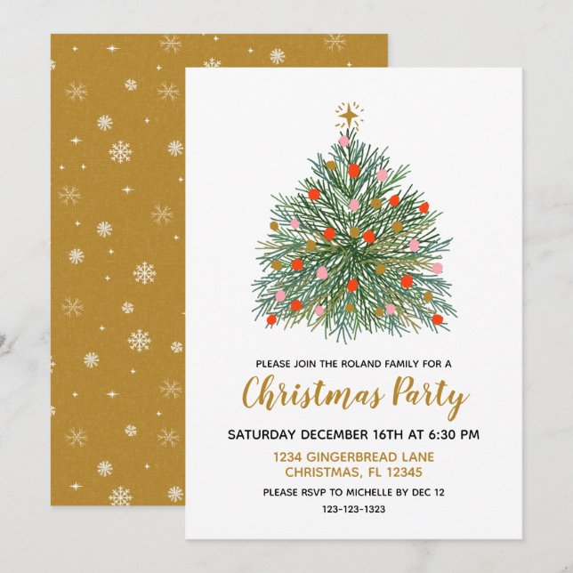 Invitation Fête de Noël à la main du milieu du siècle (Devant / Derrière)