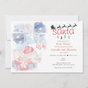Invitation Fête de Noël à l'aquarelle Céleste Santa Baby Show