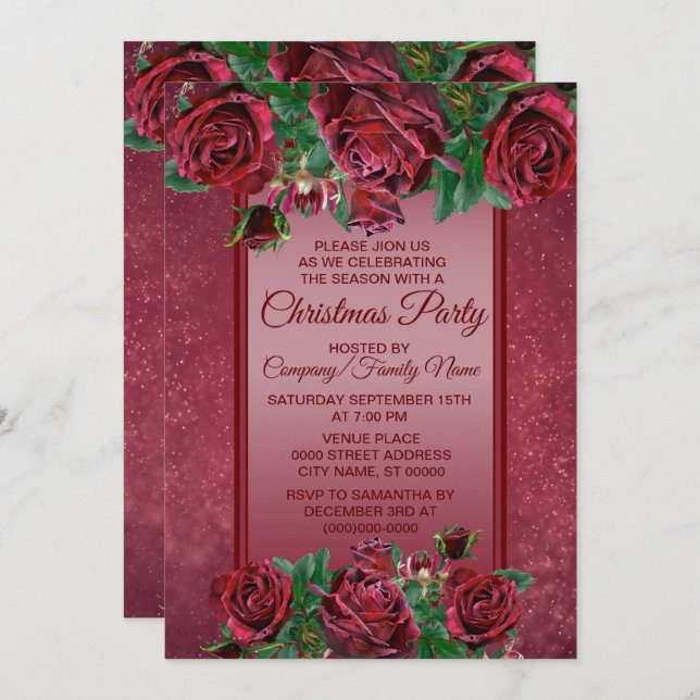 Invitation Fête de Noël à l'élégante couleur rose (Devant / Derrière)