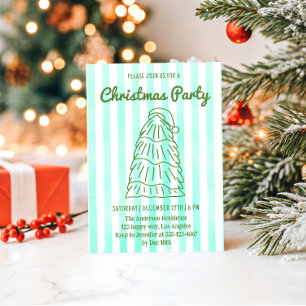 Invitation Fête de Noël à rayures aquarelles vert menthe