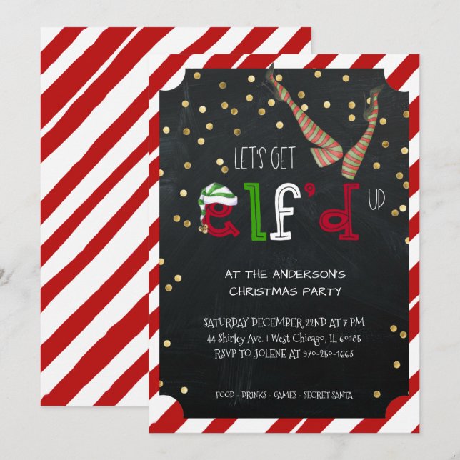 Invitation Fête de Noël à thème Elf (Devant / Derrière)
