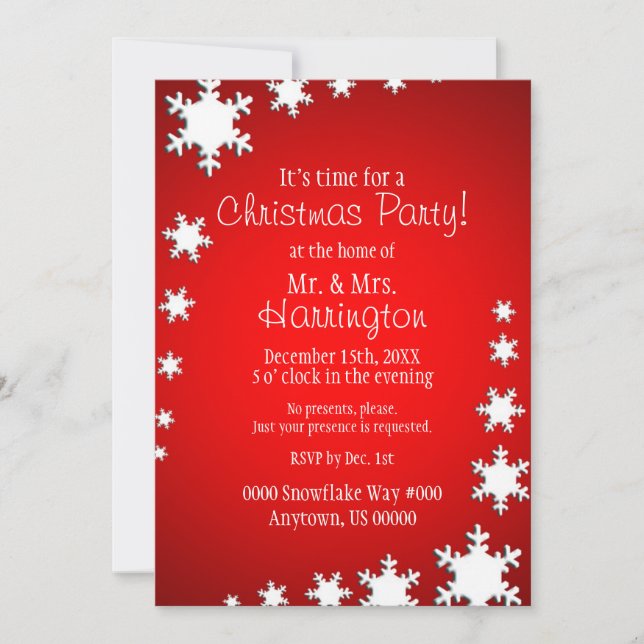 Invitation Fête de Noël à thème rouge et blanc (Devant)
