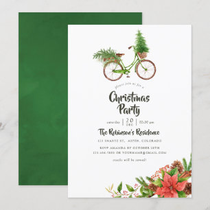 Invitation Fête de Noël à vélo floral aquarelle
