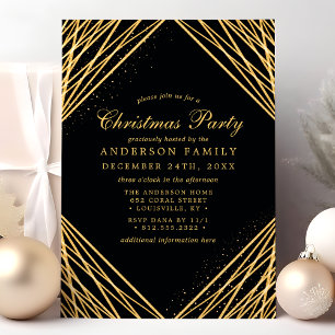 Invitation Fête de Noël abstraite géométrique noir et or