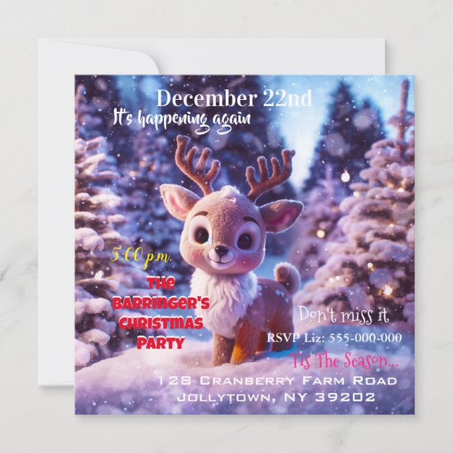 Invitation Fête de Noël annuelle des plus petits rennes (Devant)