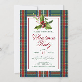 Invitation Fête de Noël | Aquarelle Plaid Holly
