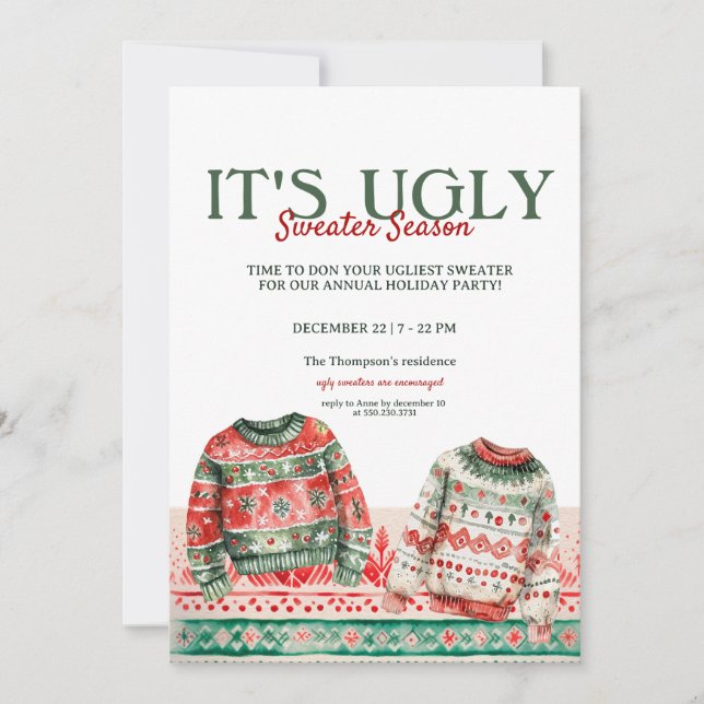Invitation Fête de Noël Aquarellée moche (Devant)