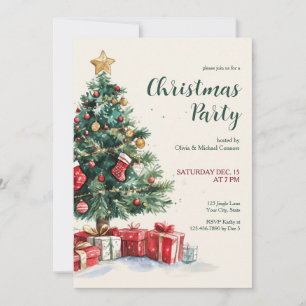 Invitation Fête de Noël arbre à l'aquarelle