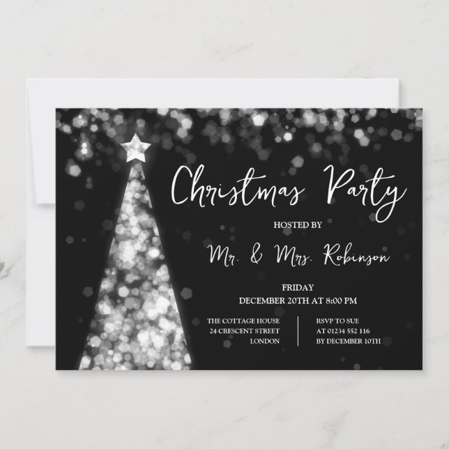 Invitation Fête de Noël Arbre Argent Éclairage (Devant)