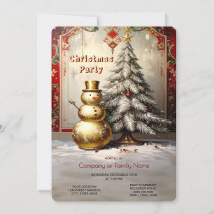Invitation Fête de Noël arbre bonhomme de neige en or