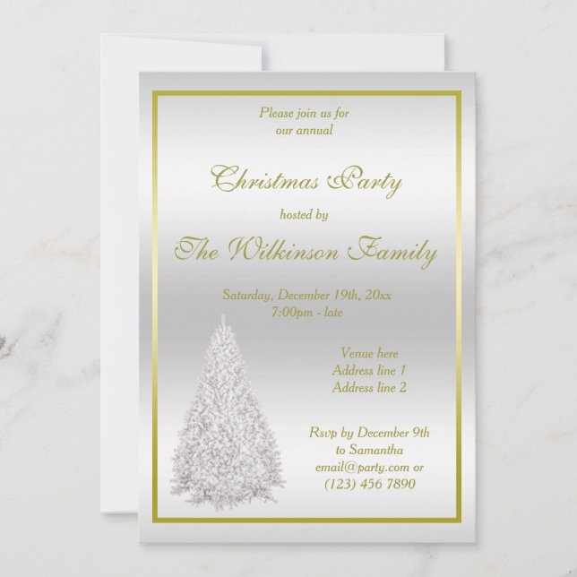 Invitation Fête de Noël Arbre d'argent (Devant)