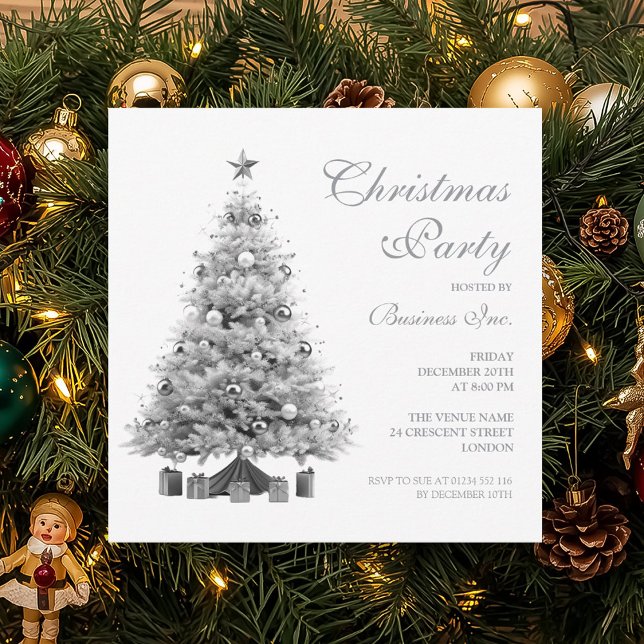 Invitation Fête de Noël Arbre d'Argent d'Entreprise (Corporate Silver Christmas Tree Holiday Party Invitation)