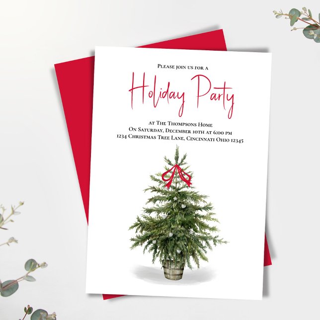 Invitation Fête de Noël Arbre de Noël (Watercolor Christmas tree holiday party invitation.)
