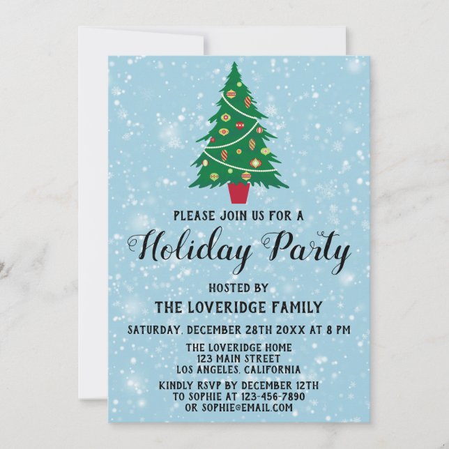 Invitation Fête de Noël Arbre de Noël Fête de la neige bleue (Devant)