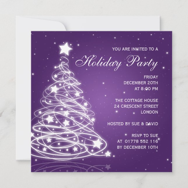 Invitation Fête de Noël Arbre de Noël Purple (Devant)
