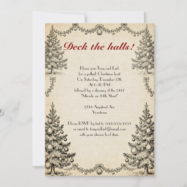 Invitation Fête de Noël Arbres et Garlands (Devant)