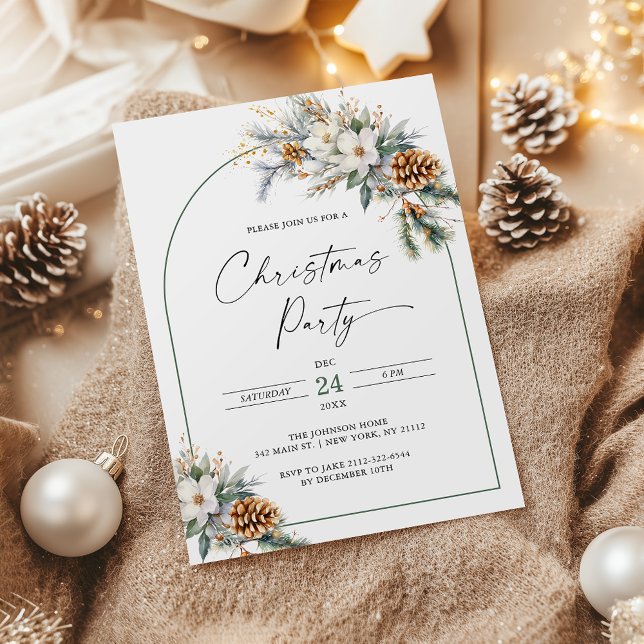 Invitation Fête de Noël Arche d'hiver Pine Arche florale blan (Créateur téléchargé)
