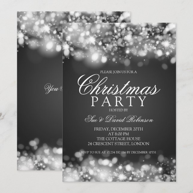 Invitation Fête de Noël Argent illuminations (Devant / Derrière)