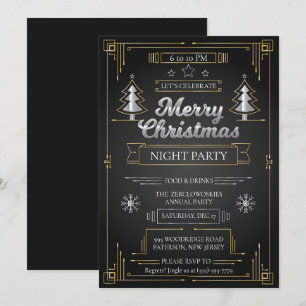 Invitation Fête de Noël Art Déco Black & Gold