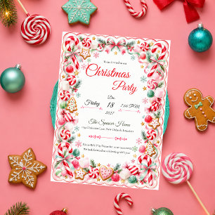 Invitation Fête de Noël au bonbon rose
