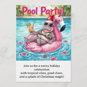 Invitation Fête de Noël au bord de la piscine  Hippopotame mi