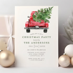 Invitation Fête de Noël au camion rouge vintage aquarelle