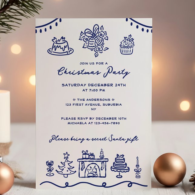 Invitation Fête de Noël au dessin à main levée (Créateur téléchargé)