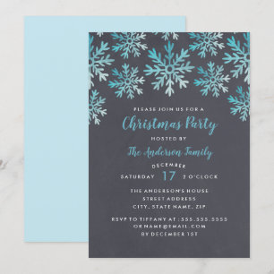 Invitation Fête de Noël au flocon de neige aquarelle bleue