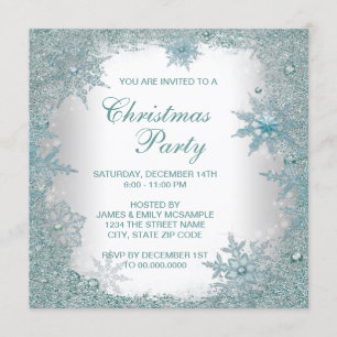 Invitation Fête de Noël au flocon de neige bleu sarcelle élég