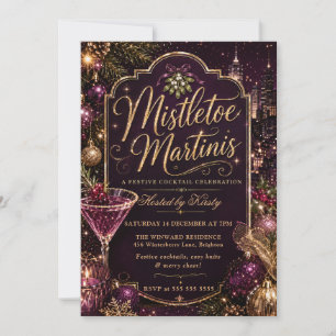 Invitation Fête de Noël au gui et aux martinis