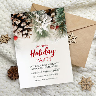 Invitation Fête de Noël au pin givré et aux baies