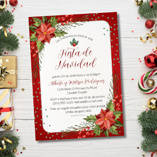 Invitation Fête de Noël au poinsettia espagnol rouge de Noël