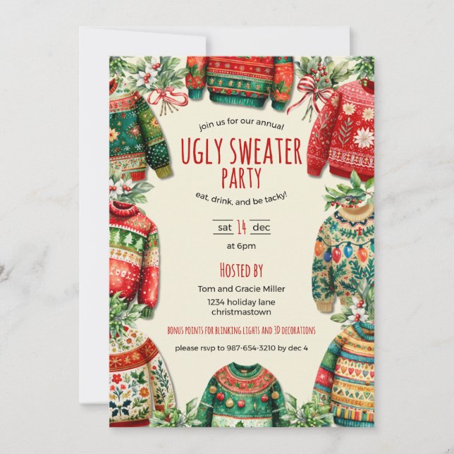 Invitation Fête de Noël au pull moche  (Devant)