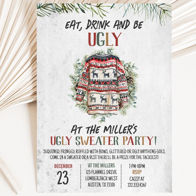 Invitation Fête de Noël au pull rustique laid (Créateur téléchargé)