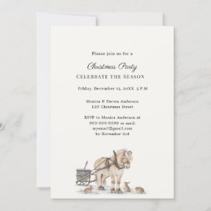 Invitation Fête de Noël au traîneau à cheval rustique