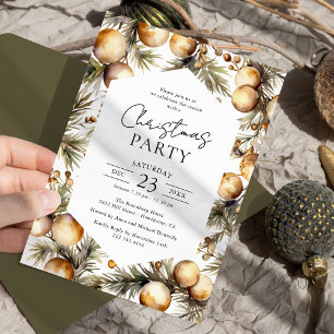 Invitation Fête de Noël au vert et or aquarelle