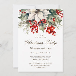 Invitation Fête de Noël aux baies de houx à l'aquarelle botan