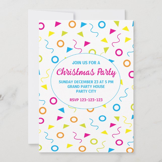Invitation Fête de Noël aux couleurs géométriques (Devant)