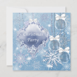 Invitation Fête de Noël aux flocons de neige bleus blancs