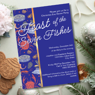 Invitation Fête de Noël aux fruits de mer bleus des 7 Poisson
