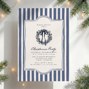 Invitation Fête de Noël aux rayures bleues inspirée du rétro 