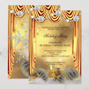 Invitation Fête de Noël avec des boules dorées et blanches
