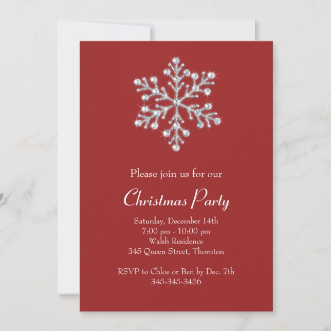 Invitation Fête de Noël avec Flocon de neige en cristal rouge (Devant)