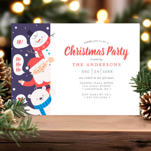 Invitation Fête de Noël avec Père Noël, Bonhomme de Neige et 