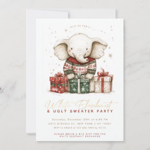 Invitation Fête de Noël avec Sweater Laid et Eléphant Blanc