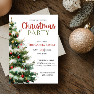 Invitation Fête de Noël avec un Arbre de Noël à l'Aquarelle