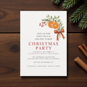 Invitation Fête de Noël avec un nœud rouge Botanique