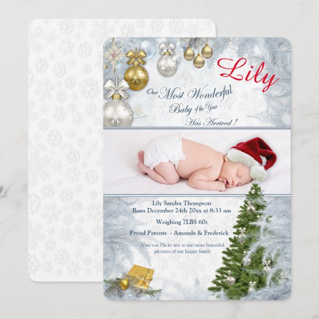 Invitation Fête de Noël Bébé du mois (Devant / Derrière)